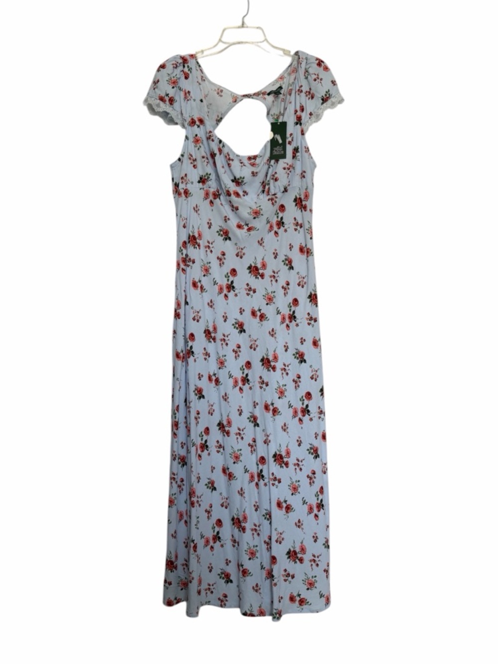 Light Blue Maxi Dress with Red Rose Print
